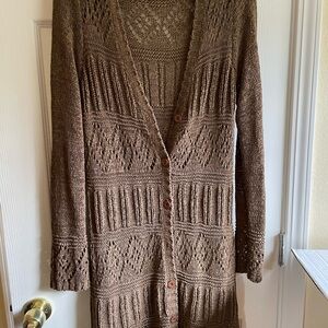 Cable & Gauge Brown Cardigan with Intricate Knit Pattern